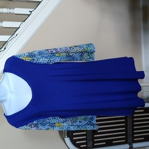 Fashque Studio Scoop Neck Cobalt Blue Tunic Size 1X with 3/4 Lattice Sleeves